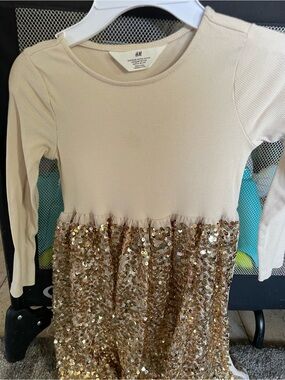 H&M Cream Top with Gold Sequin Skirt Kids Dress